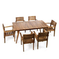 7 pièces Ensemble de repas en bois rectangulaire extérieur à patio 7 pièces, teck