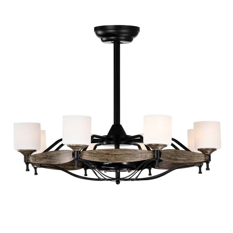 Ventilateur de plafond 3-Blades, 33 po, Intérieur, avec télécommande, Noir mat, Bois, 33 in