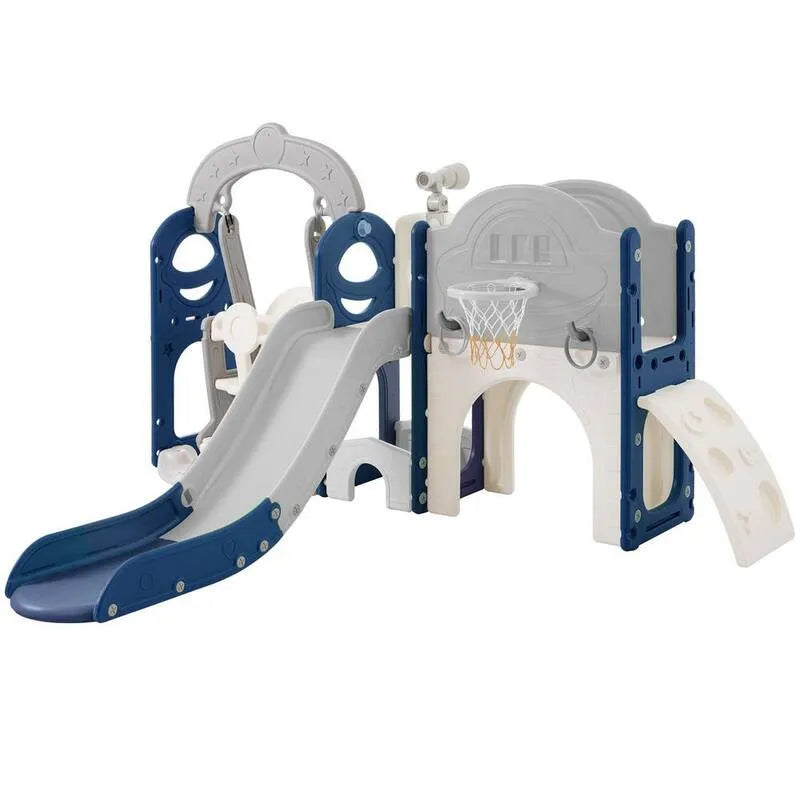 Gris et bleu HDPE intérieur et extérieur jeu petit enfant avec balançoire, télescope