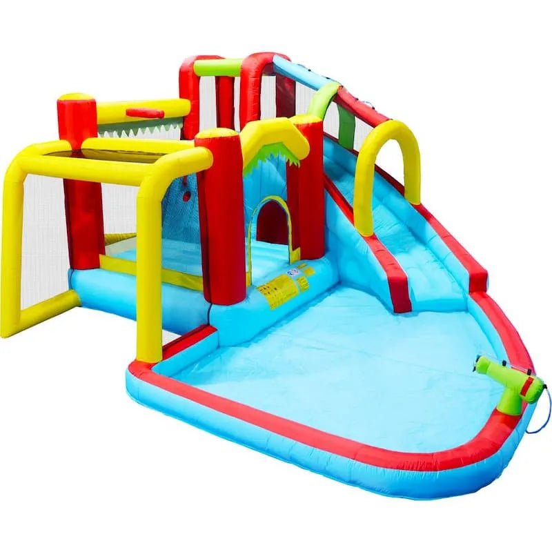 7 po, 7 po 1 extérieur Rectangle gonflable Slide Water Park Bouncing Soccer Garden Bouncer avec Splash Pool Montage Mur, extérieur, 7 in