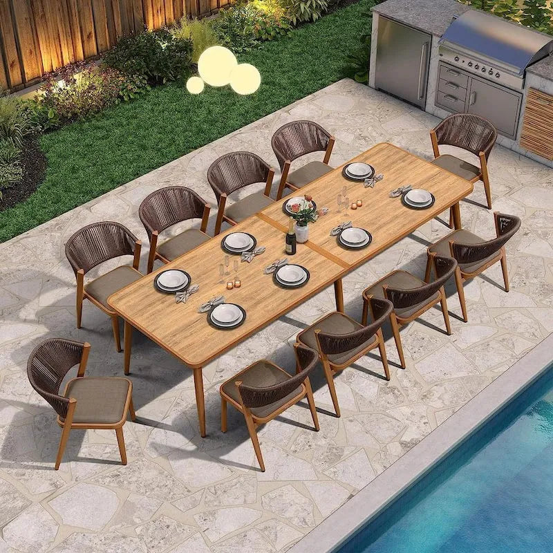 11 pièces Table à manger 11-pice, aluminium, patio, extérieur, gris