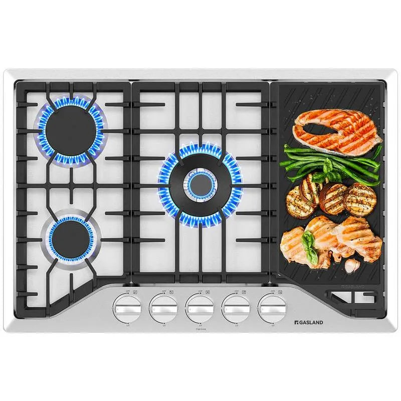 Cuisinière à gaz 5-Burners, Acier inoxydable, 30 po, Surface de cuisson de comptoir de Burner scellé, réversible, 30 in