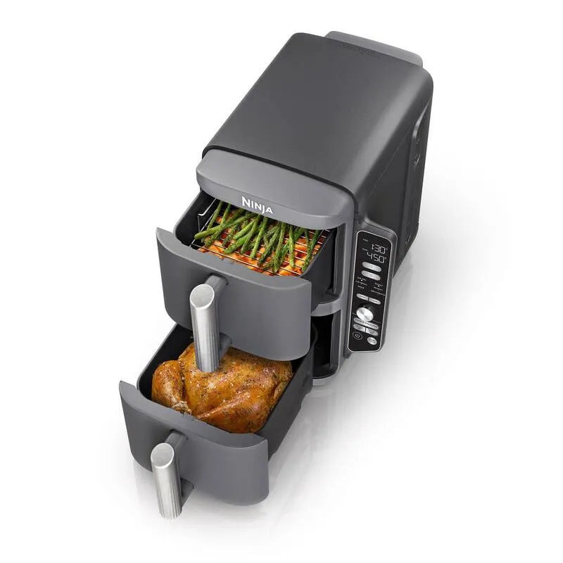6-in-1 NINJA 2-Basket Air Fryer, 10 Qt, 6-en-1, cuisine 4-Foods à la fois, Space Saving Design gris, 6 in