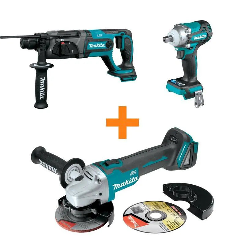 Makita, 8 po, 18V LXT Lithium-Ion 7/8 po. Marteau rotatif et 18V LXT sans balais Clé à chocs avec grenaille d'angle sans brosse 18V LXT bonus, 18V, 8 in