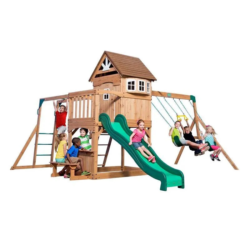Montpelier Tous les jeux de balançoires de cèdre, échangistes de ceinture, clubhouse élevé, trapézisme et slide de vague