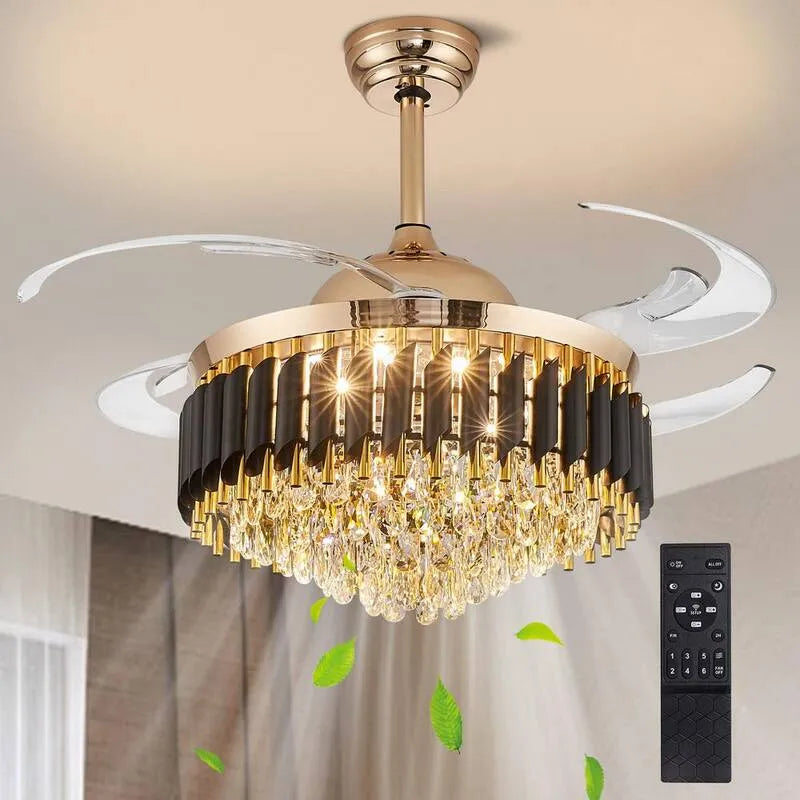 Ventilateur de plafond, 52 po, intérieur, avec télécommande, noir, or, à distance contrôlée de la circulation d'air, 52 in