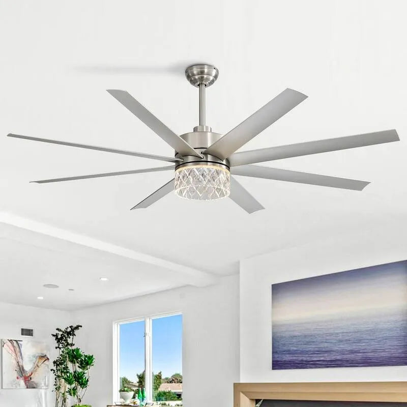 Ventilateur de plafond, 65 po, nickel brossé, intérieur, avec télécommande, 65 in