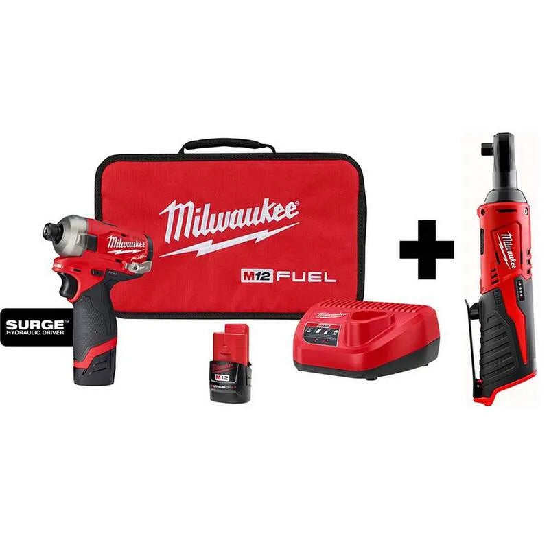 Kit compact de pilote d'impact Milwaukee SURGE 12V M12 Hex, 1/4 po, 8 po, conception sans fil, conception portable compacte, sans brosse, 4 in, 8 in