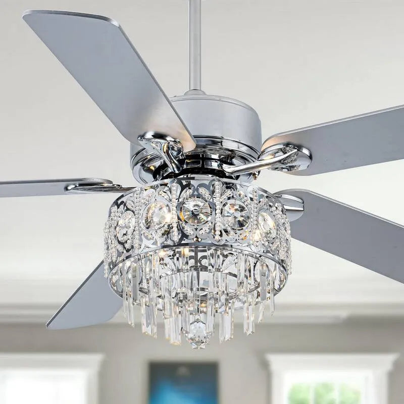 Ventilateur de plafond, 52 po., Intérieur, avec télécommande, Chrome, Circulation d'air télécommandée, 52 in, Ventilateurs de plafond avec éclairage