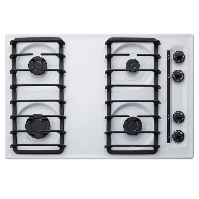 Cuisinière à gaz, 30 po, 4 brûleurs, Surface de cuisson de comptoir scellée, Blanc, 30 in, Tables de cuisson à gaz