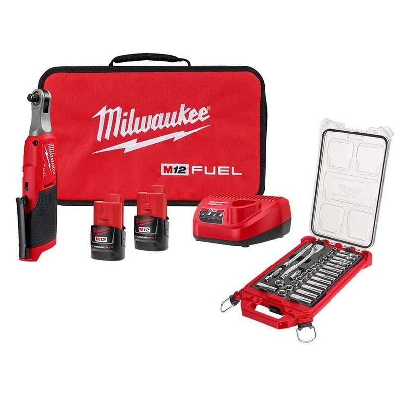 12V Kit de cliquet sans fil M12 Milwaukee FUEL, 3/8 po, ensemble d'outils de cliquet et de mécanique de socket, conception sans fil, 8 in