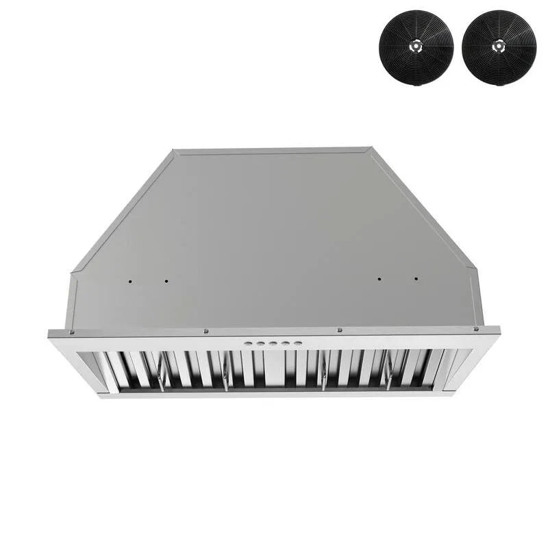 Hotte aspirante, Hotte de gamme, 350 CFM, 28 po, Installation intégrée, lumière LED, filtres à baffles, contrôle du bouton, acier, 28 in