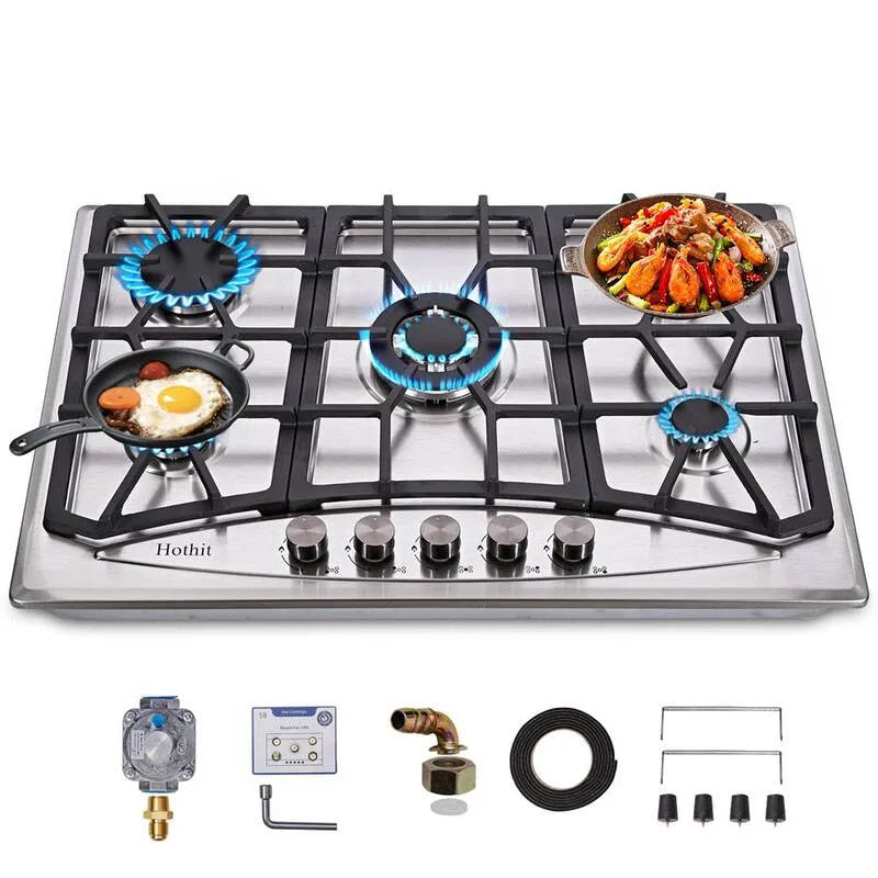 Cuisinière à gaz 5-Burners, 30 po, Acier inoxydable, Surface de cuisson de comptoir de la Burner scellée, 30 in, Acier inoxydable-30pouces-2, Tables de cuisson à gaz