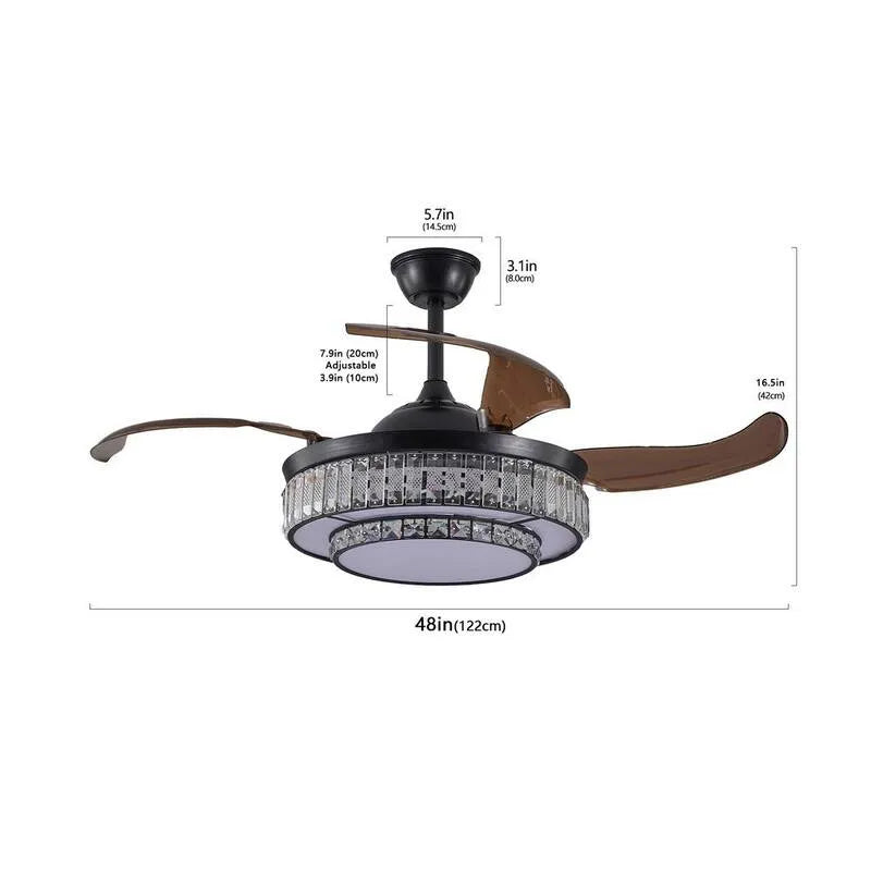 Ventilateur de plafond intérieur, télécommande, 48 po, 35HZ, 6 vitesses, chronométrage, réversible, avec lumière LED, noir, 48 in
