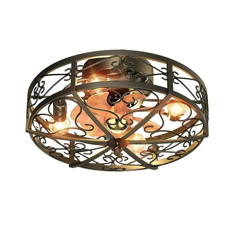 Ventilateur de plafond 4-éclairage, 19, 6 po, Mont à écoulement, Intérieur, Noir, Bois, Métal, 19.6 in