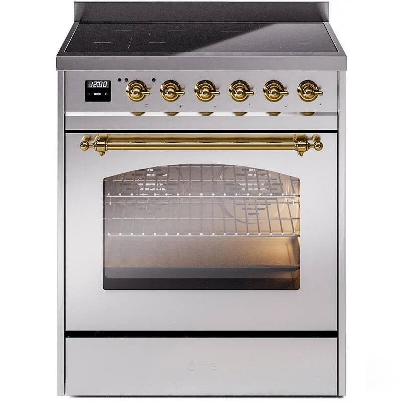 ILVE, Nostalgie II 30 po. 4 Zone Gamme d'induction autonome en acier inoxydable avec laiton, intervalles d'induction du four unique, 30 in