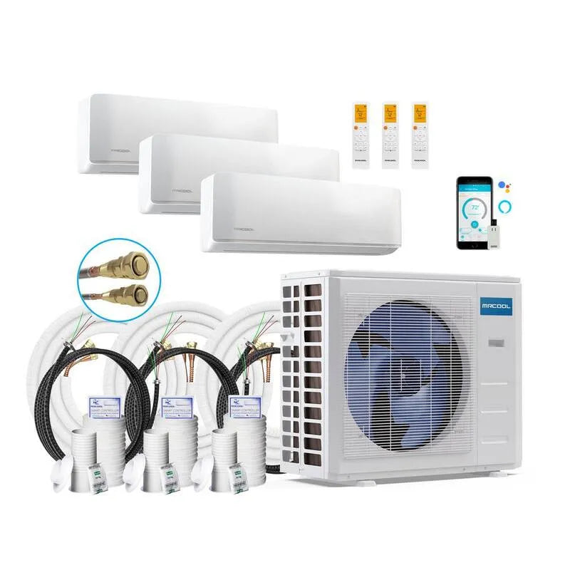 MRCOOL Système de mini-découpage sans conduit MRCOL 3-Ton, 21. 5 TRÉS, 36000 BTU, 25ft, 3-Zone, 24K, 36,000 BTU, 25,25ft, Blanc, Systèmes multisplit