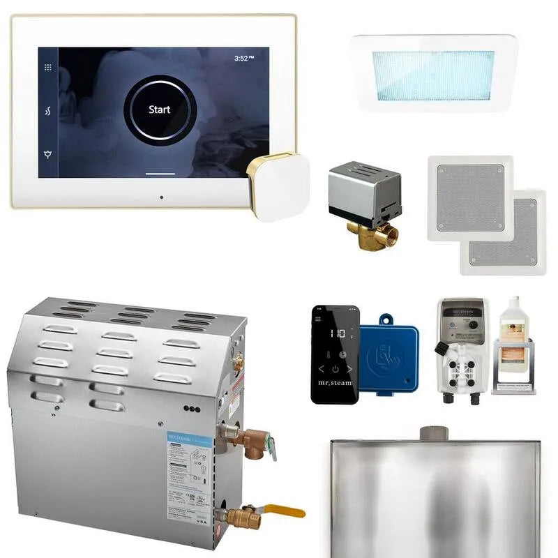 Générateur 6000, 5 kW, Groupe générateur de douche à vapeur avec iSteamX commande en laiton satiné blanc, Laiton blanc satiné, Générateurs de vapeur pour douche