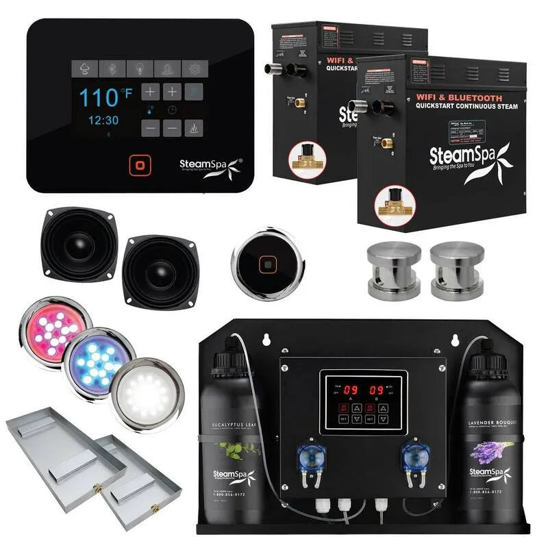 Générateur, série générateur de bain vapeur avec fonctionnement sans fil Bluetooth/Wifi et égouttage automatique en nickel brossé, noir, nickel brossé