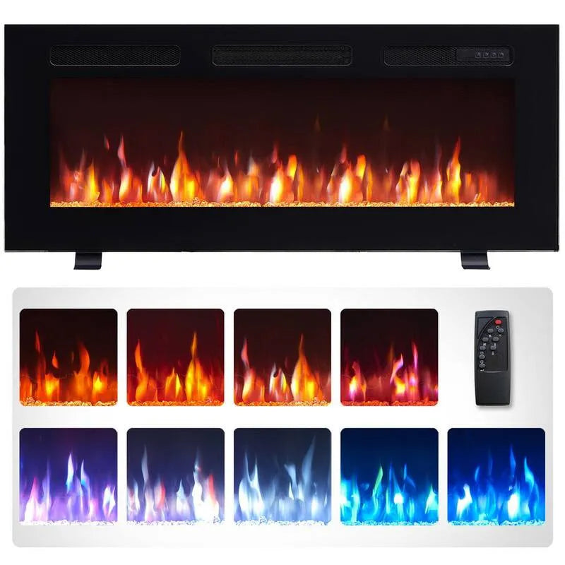 40 po, 40 po. Cheminée électrique à montage mural et autonome en noir avec flamme multicolore, murale, 40 in
