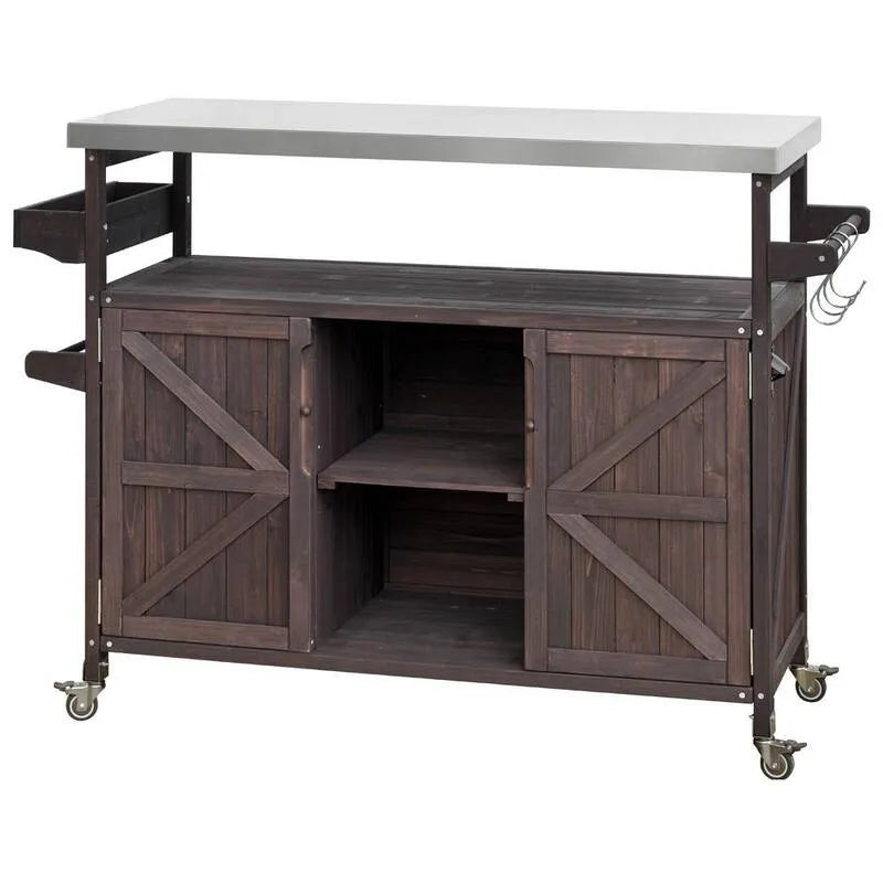 Armoire de rangement, Acier inoxydable, Porte-épices, Porte-serviettes, Ténèbre, Extérieur, Brun, Bois